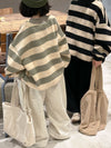 Wide striped fleece sweatshirt green
