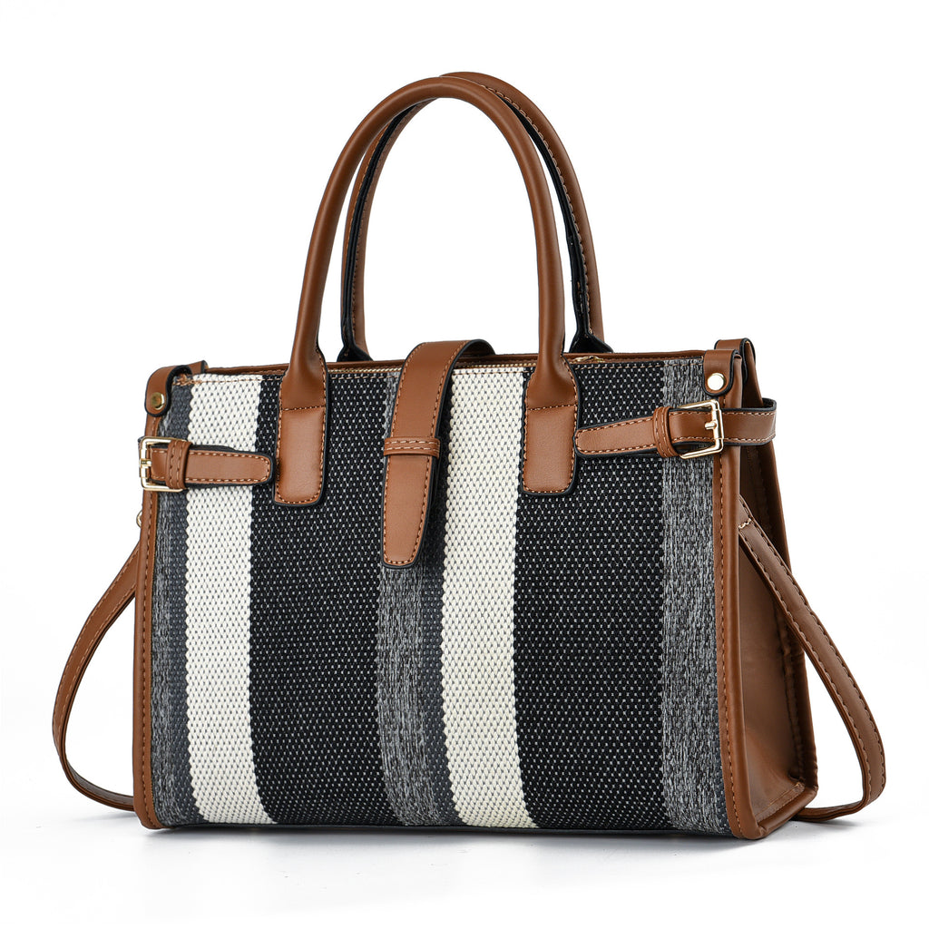 Striped Belted Tote Bag