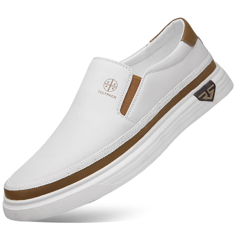 Spring and Autumn New Daily Casual Leather Shoes, Men's Soft Leather Soft Soles, Lazy People Put On Their Feet, Kick White Shoes, Cross-border Plus Size Shoes
