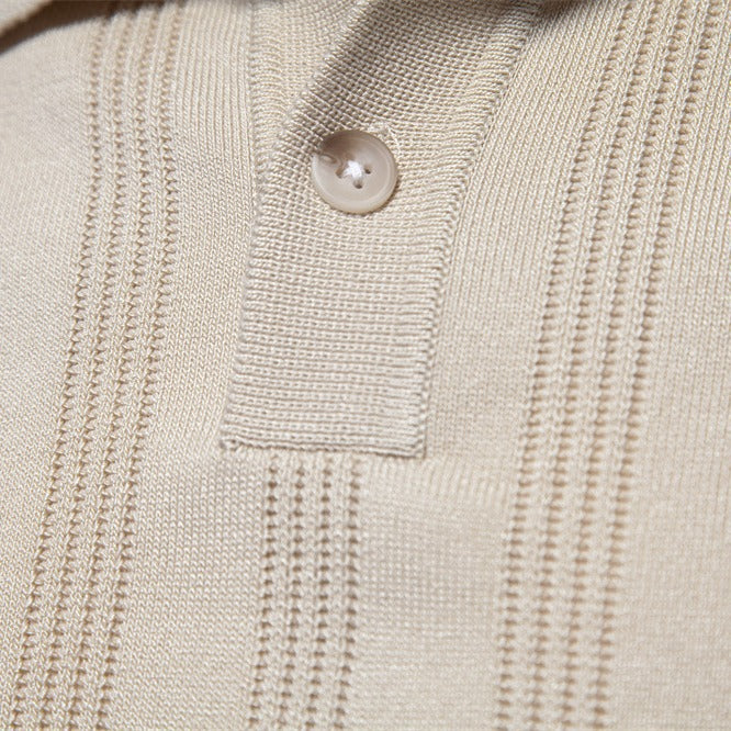 Textured Vertical Stripe Knit Polo