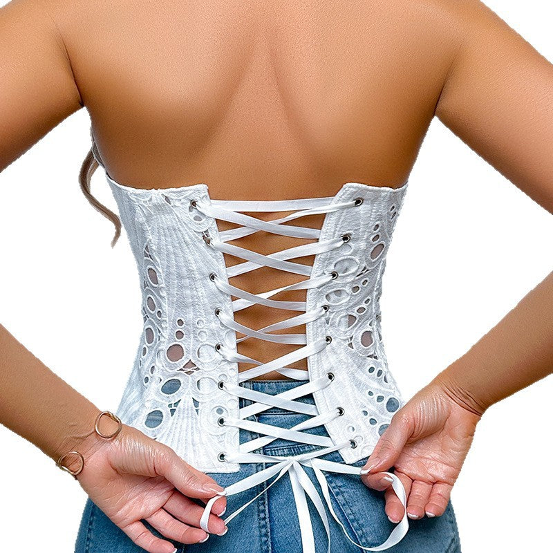 Irregular Lace Boned Corset Bustier