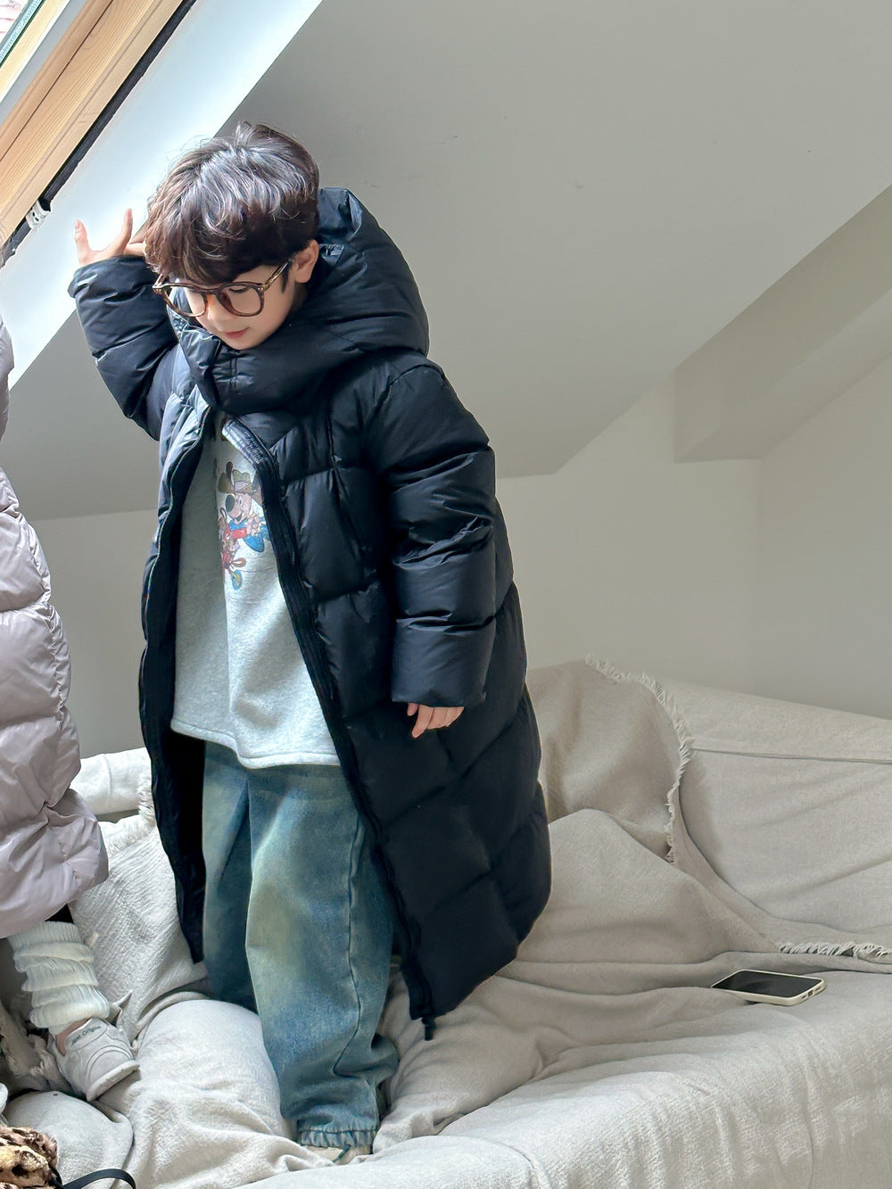 Kids' Mid-Length Hooded Puffer Jacket