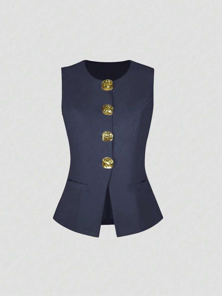 Sculpted Statement Button Vest