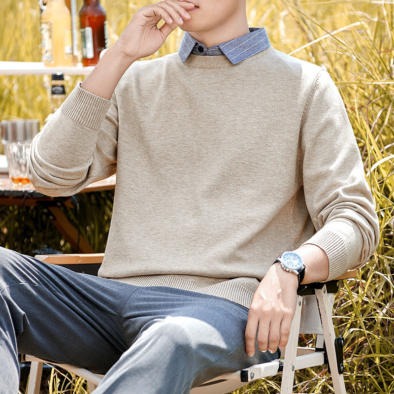 Men's Mock Two-Piece Knit Sweater