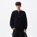 Embroidered Henley Knit Sweater