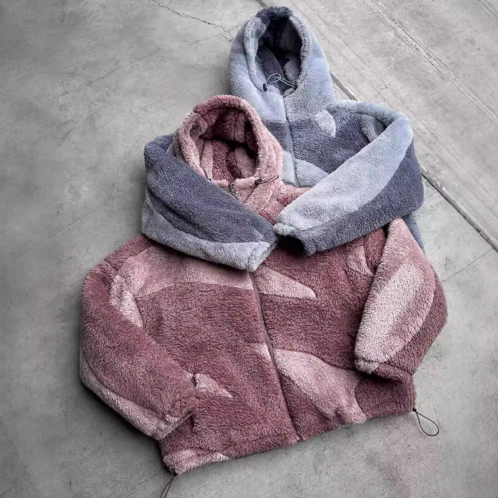 Geometric Plush Zip-Up Hoodie
