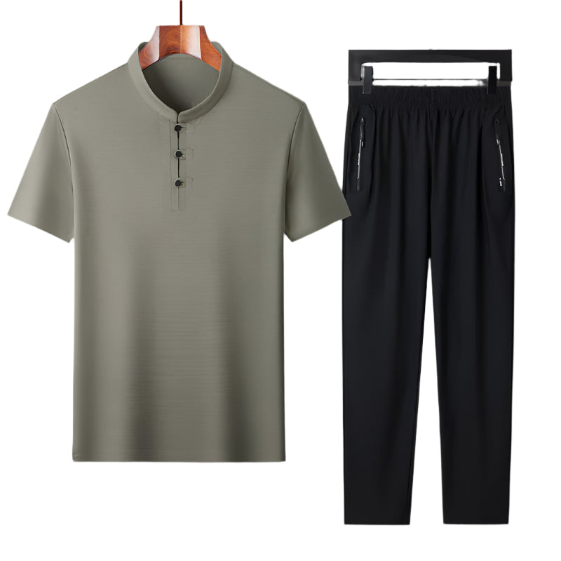 Stand-Collar Polo & Trouser Set