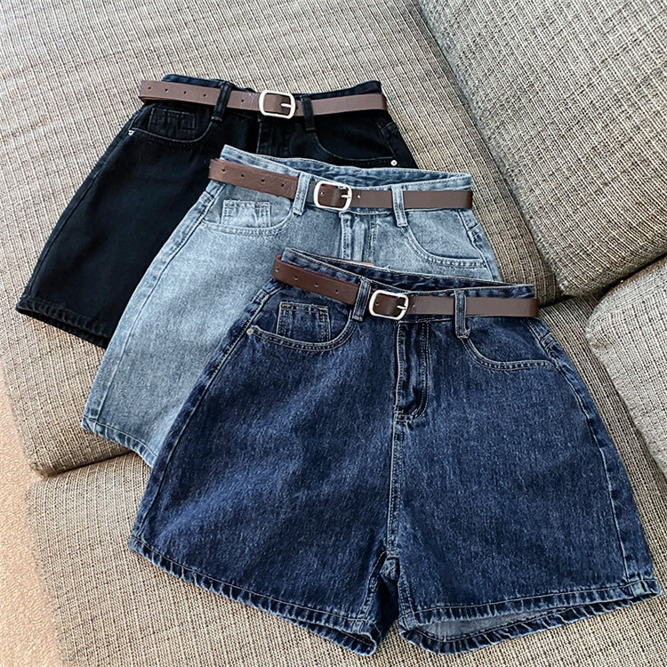 High Waist Belted Denim Shorts