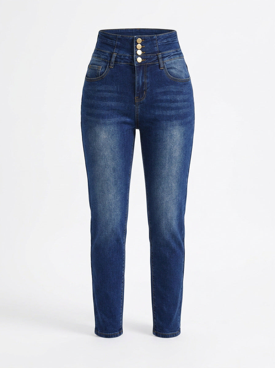 Multi-Button Cropped Skinny Jeans