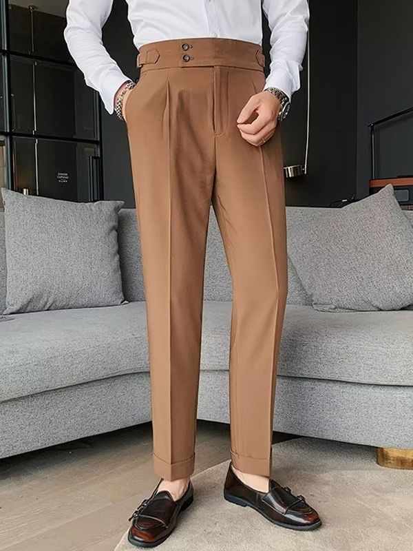 High-Waist Pleated Business Trousers