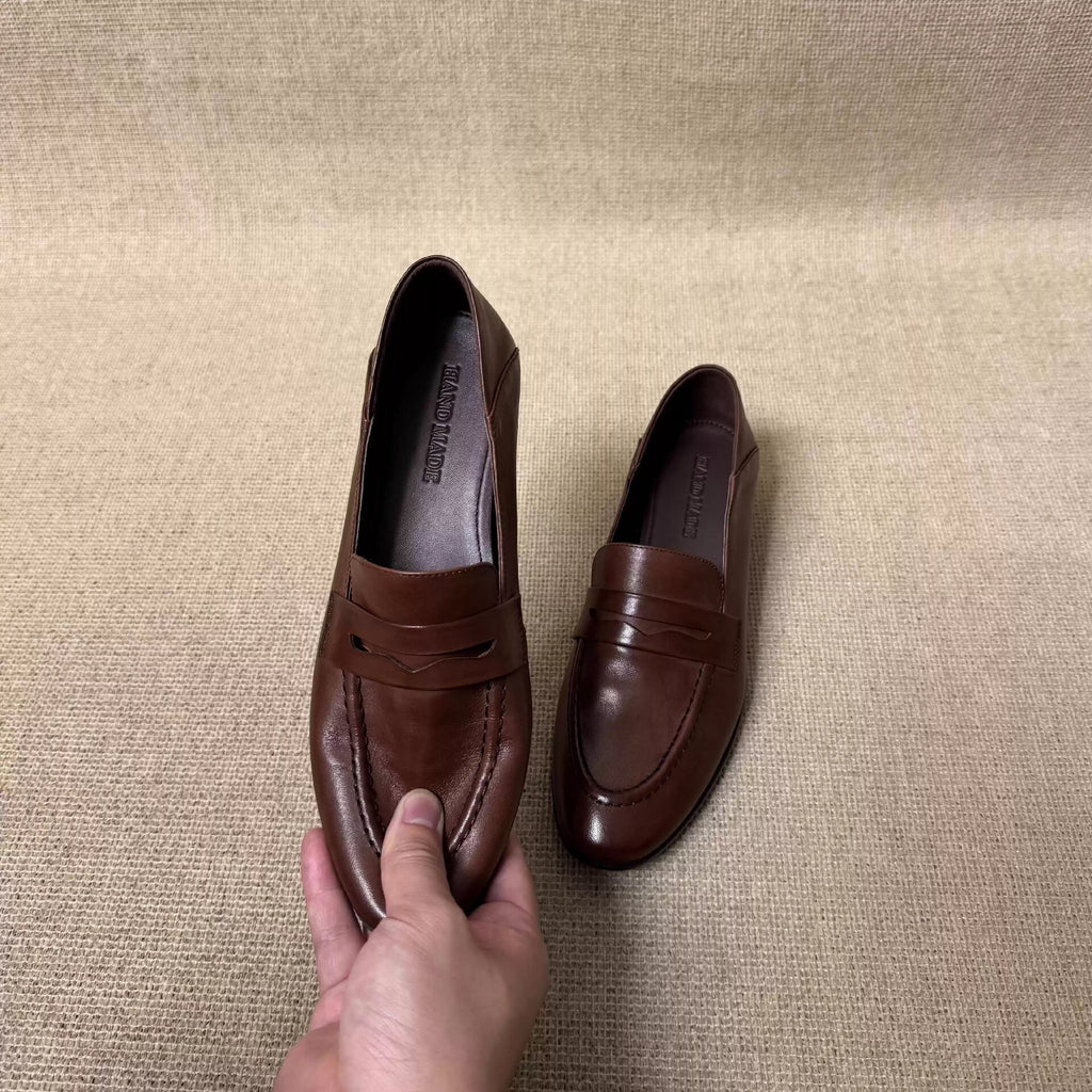 Leather Block-Heel Loafers
