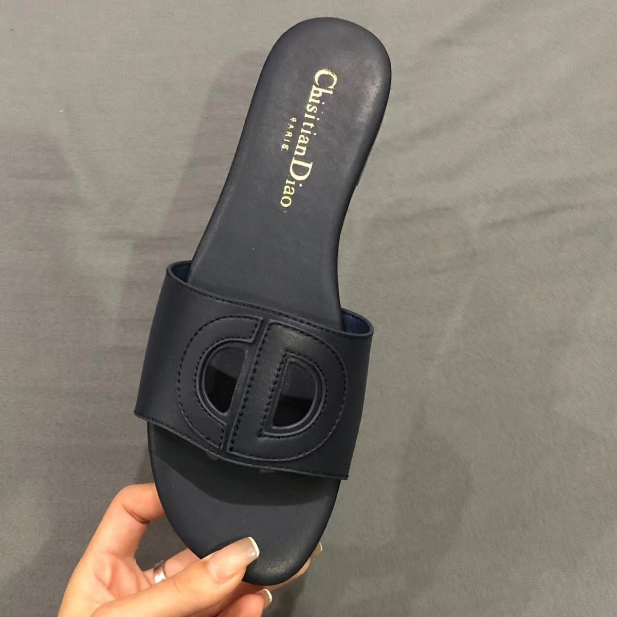 Cutout Buckle Leather Slides