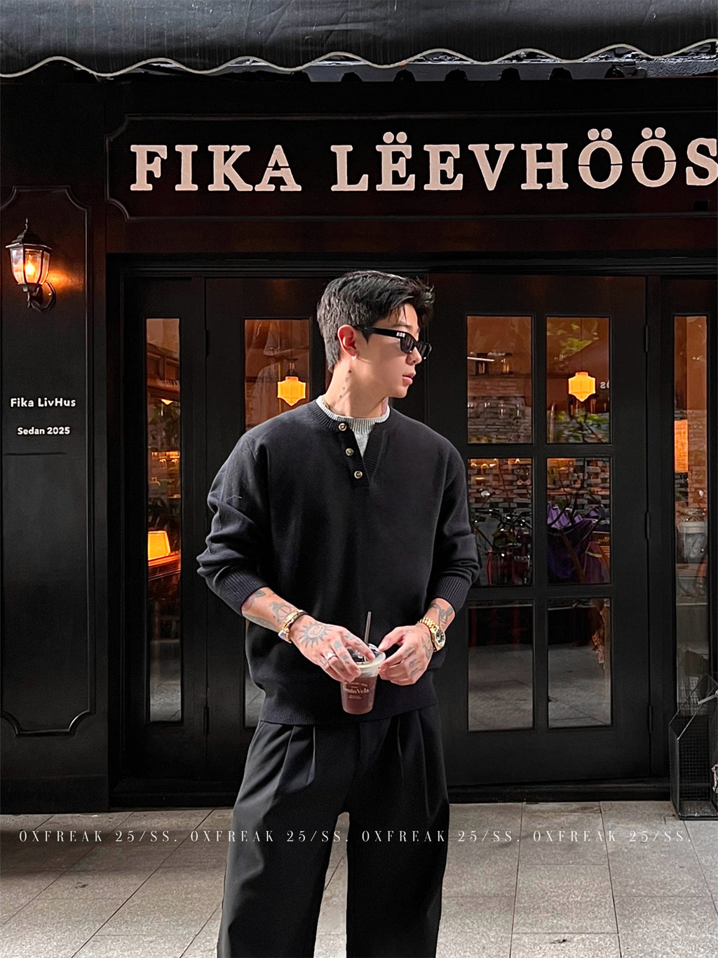Premium Faux-Layered Henley Knit Sweater