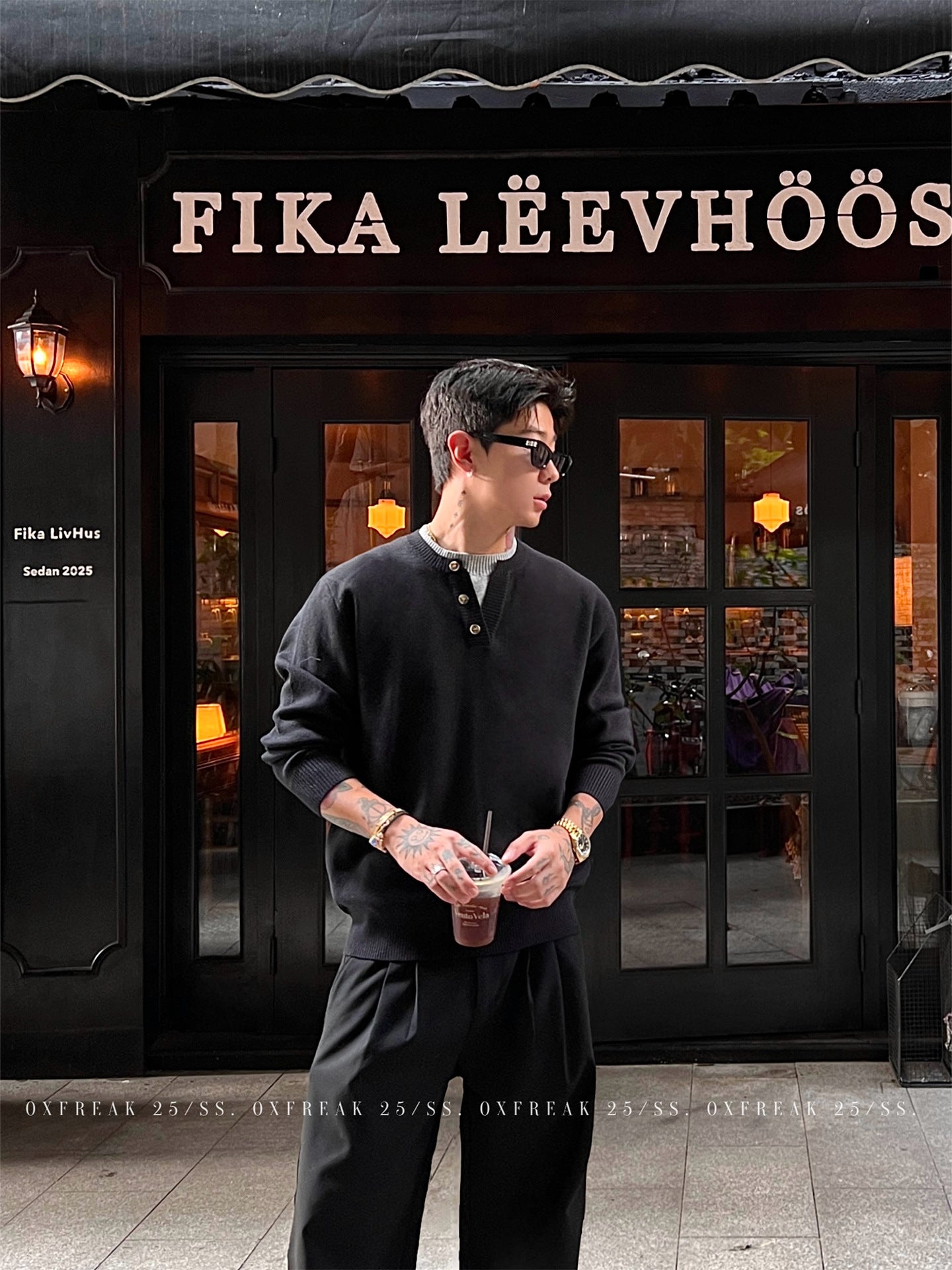 Premium Faux-Layered Henley Knit Sweater