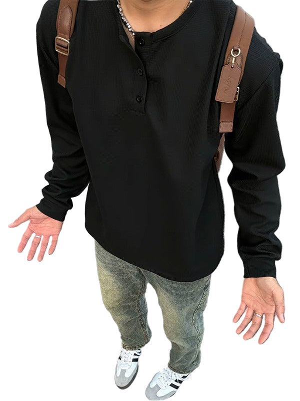 Ribbed Henley Long Sleeve T-Shirt