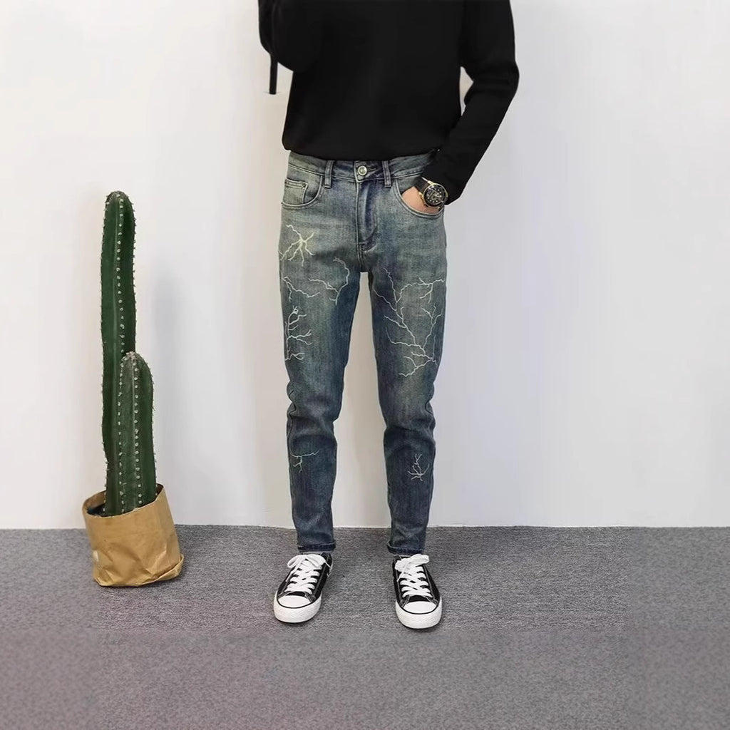 Distressed Lightning Graphic Slim-Fit jeans