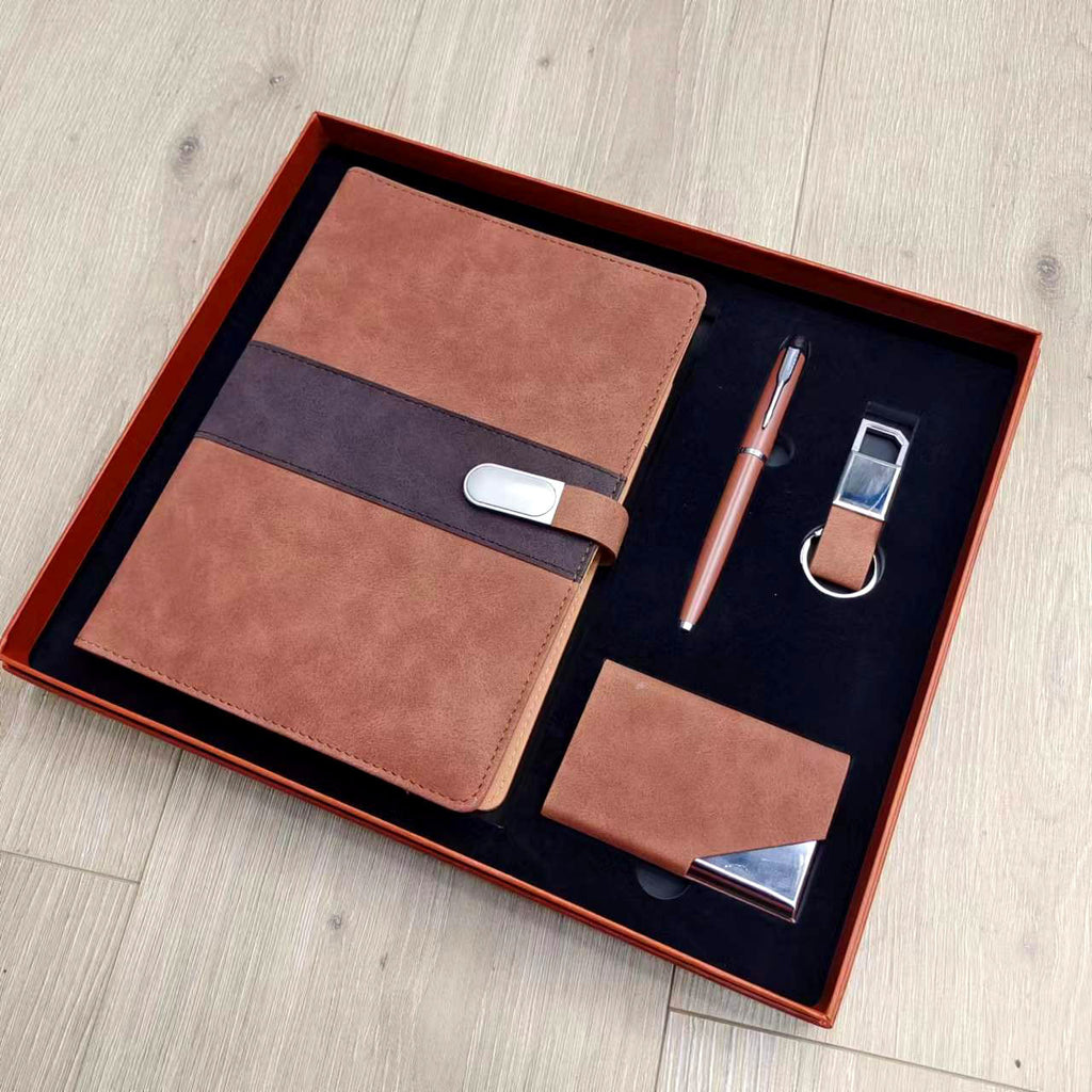 Universal Notebook Gift Set Brown Loose-leaf Notebook Set Advertising Notebook Business Card Box Gift Set