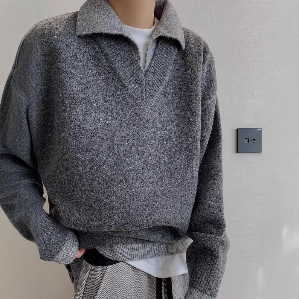 Knitted Polo-Collar Pullover