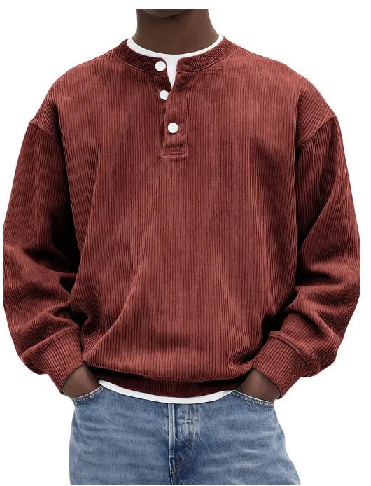 Ribbed Knit Henley Pullover