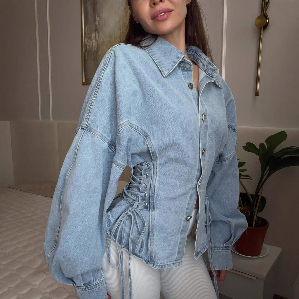 Lace Up Corset Denim Shirt