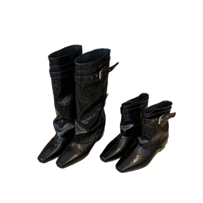 Convertible Buckle Leather Boots