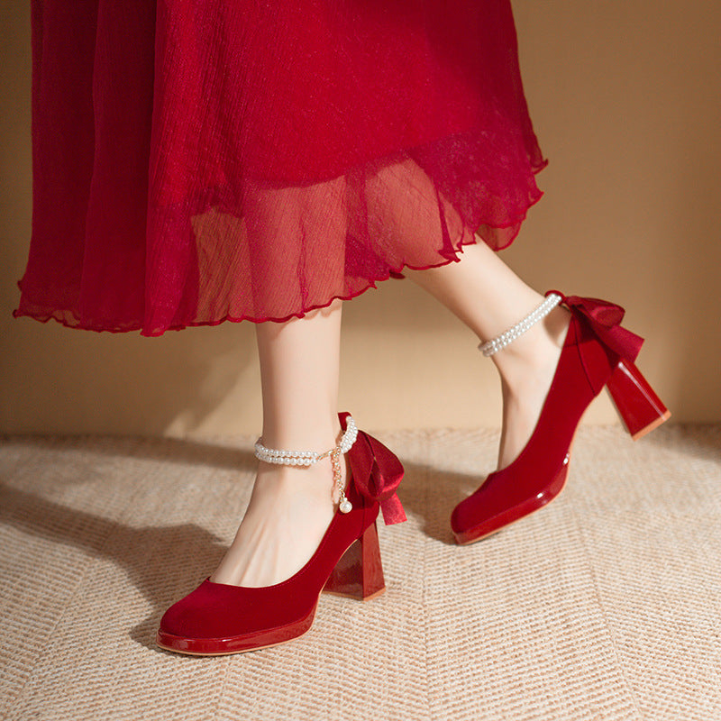 Pearl Bow Bridal Heels