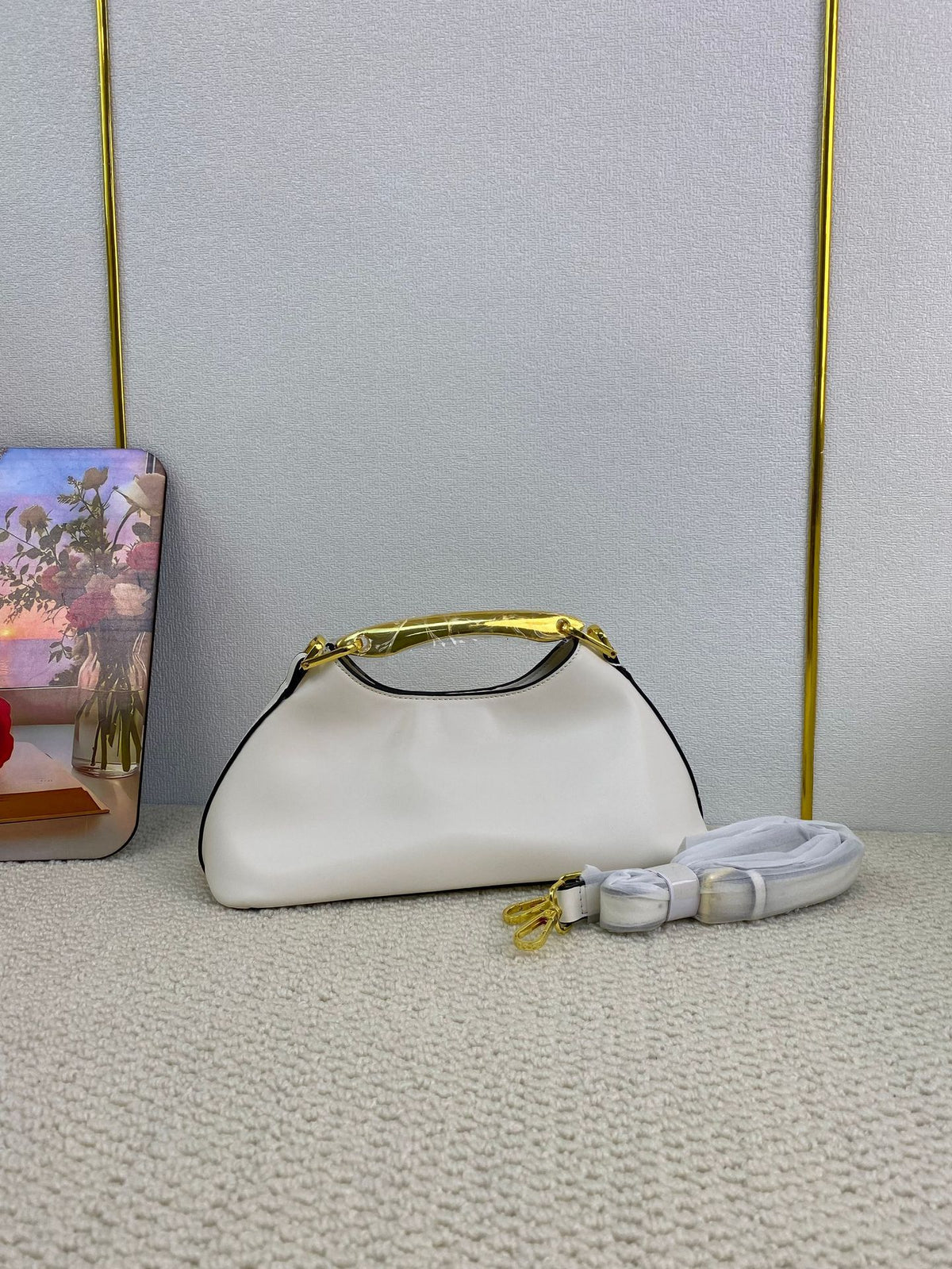 Metal-Handle Baguette Bag