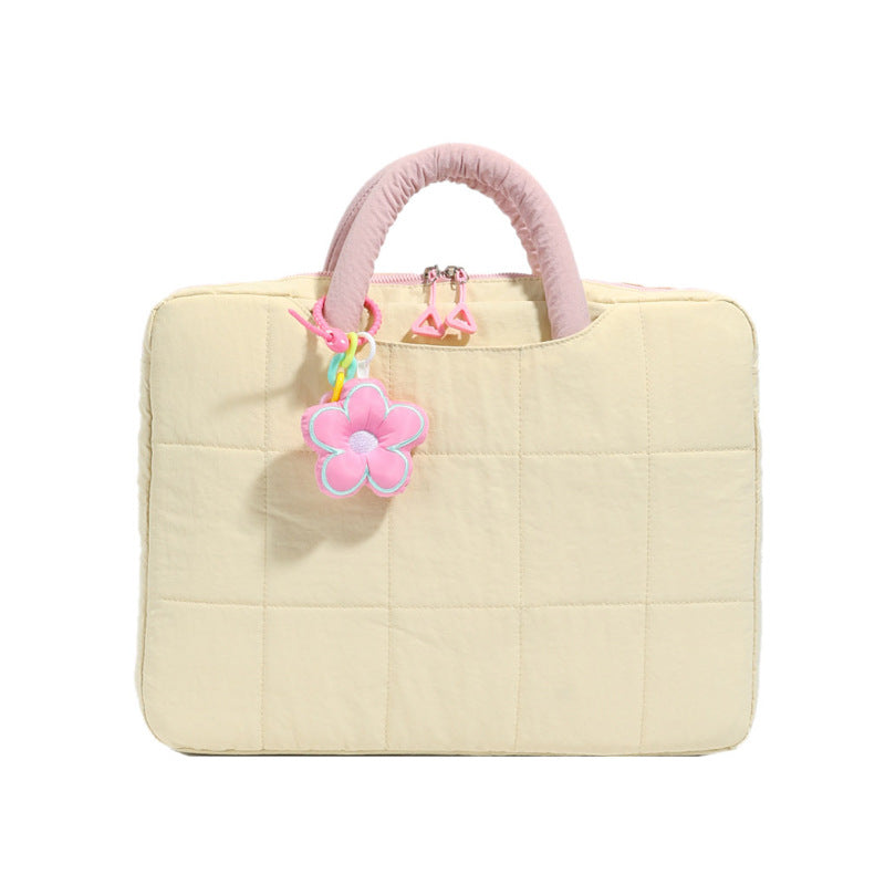 Quilted Laptop Bag With Flower Charm