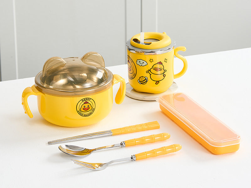 Cartoon Duck Stainless Steel Meal Set With Insulated Tote Bag