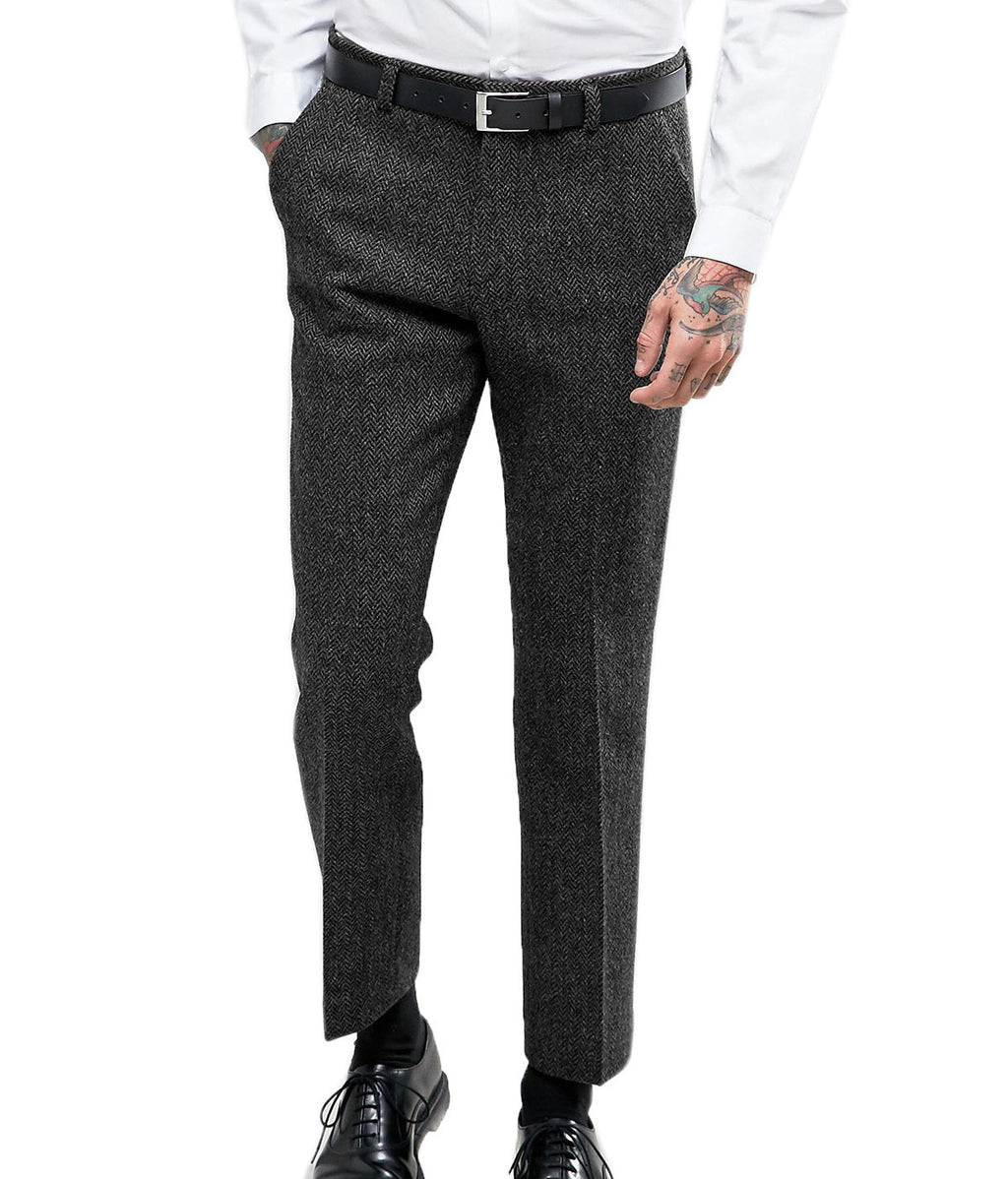Men’s Herringbone Straight-Leg Suit Pants