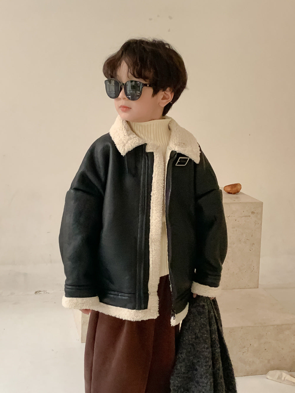Boys' Faux-Leather Fur-Collar Jacket