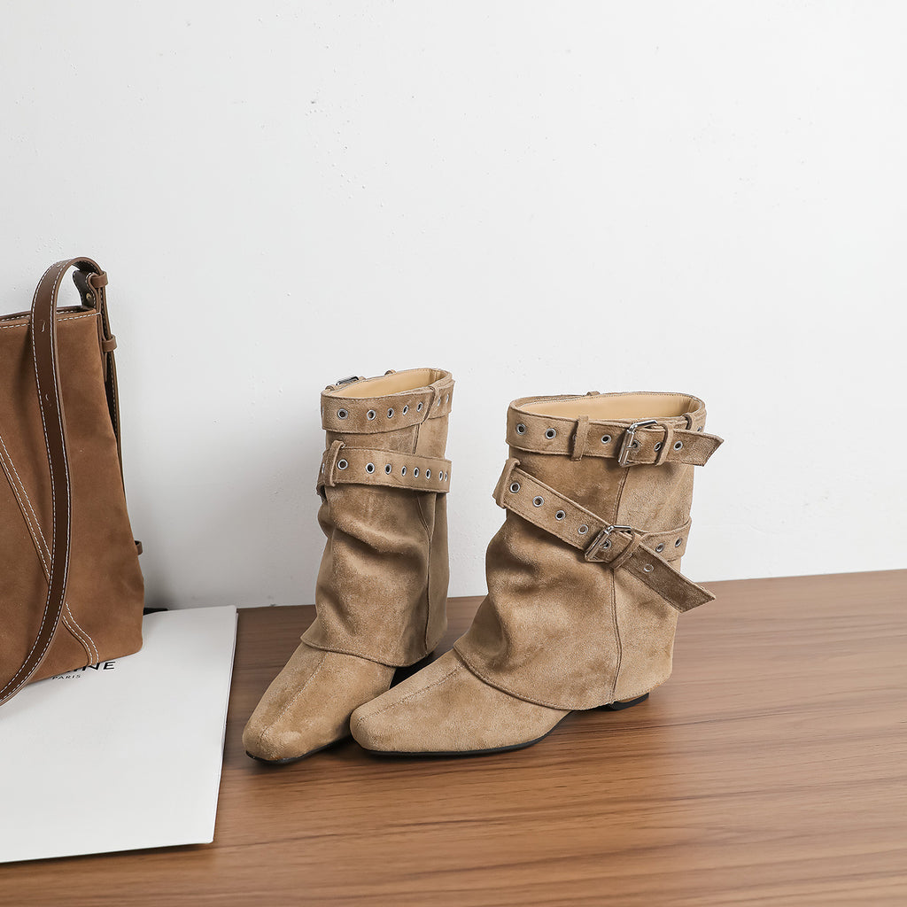 Buckle Pointed-Toe Ankle Boots