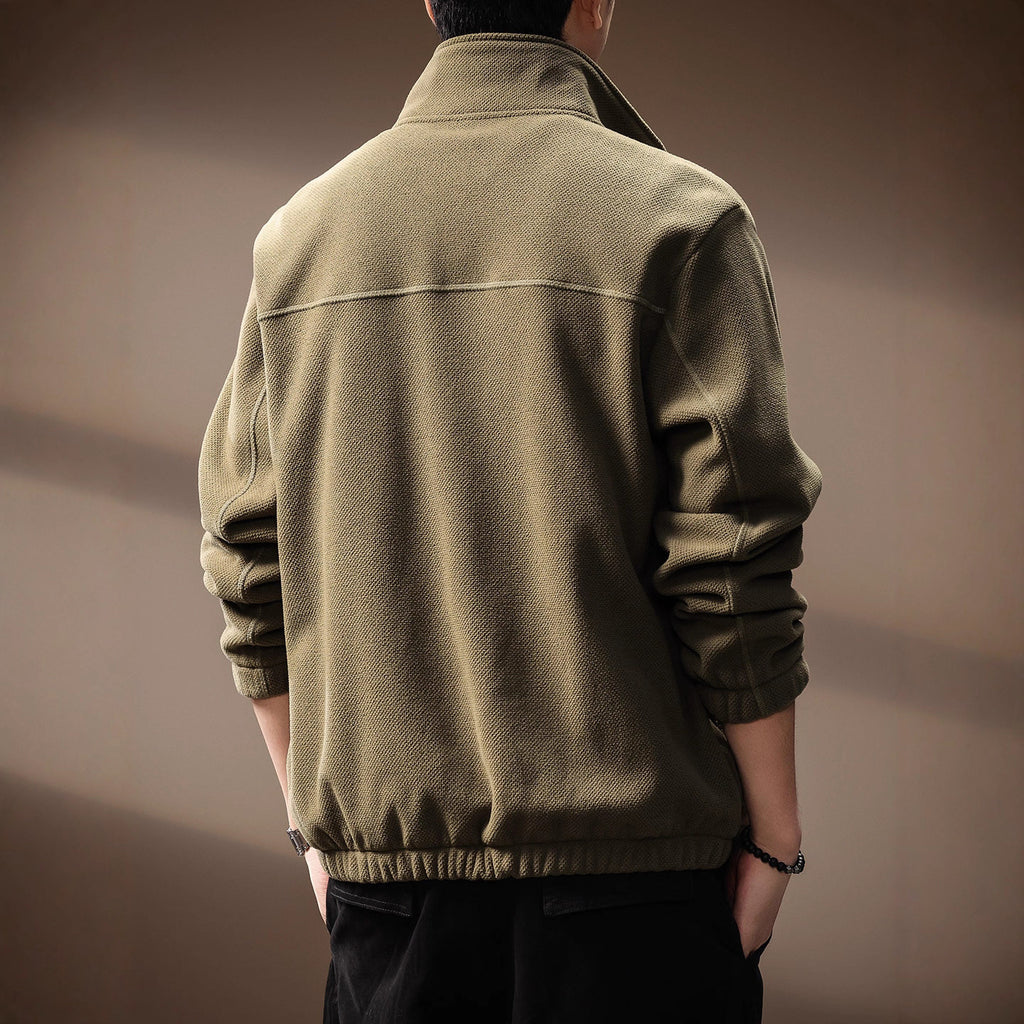 Textured Stand-Collar Zip Jacket