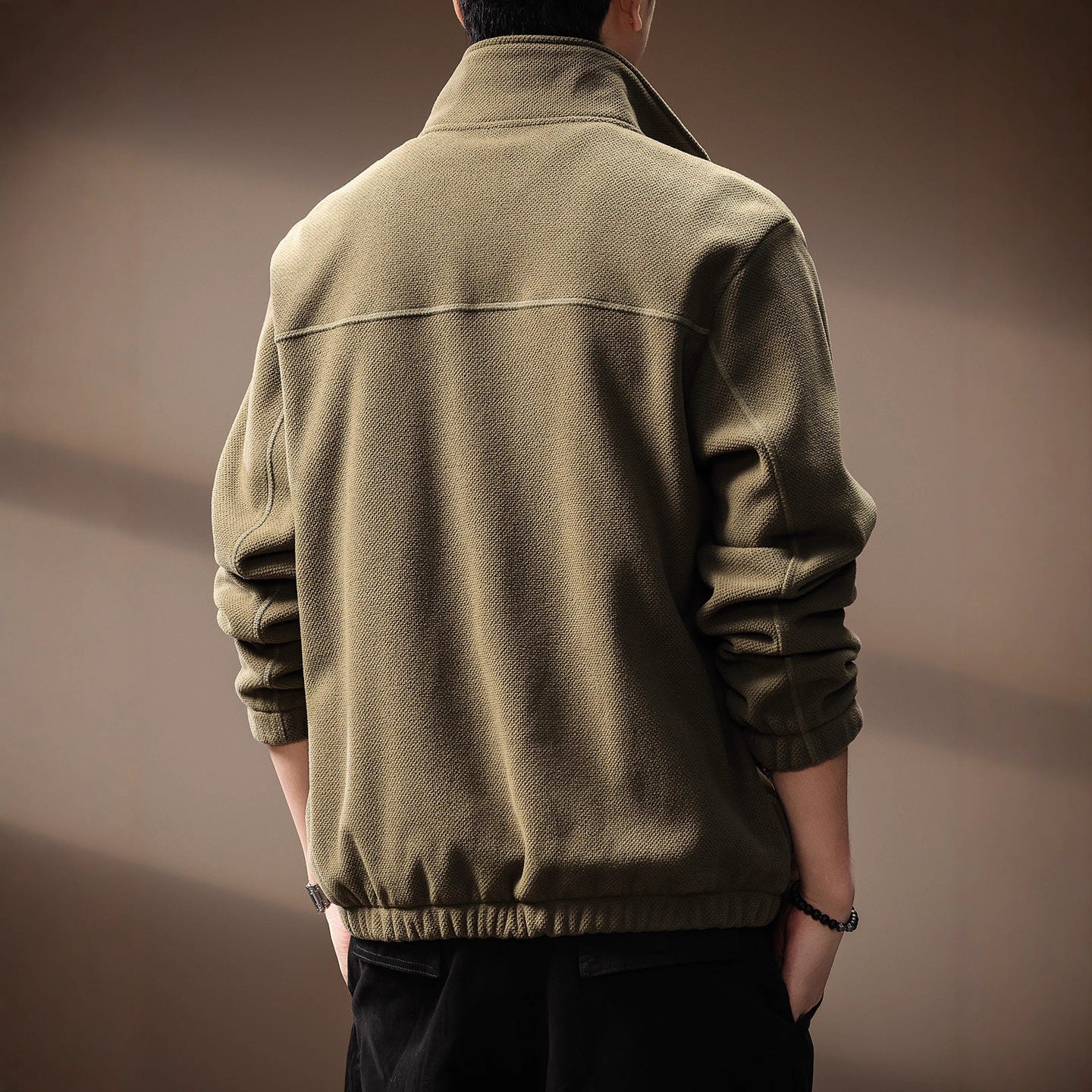 Textured Stand-Collar Zip Jacket