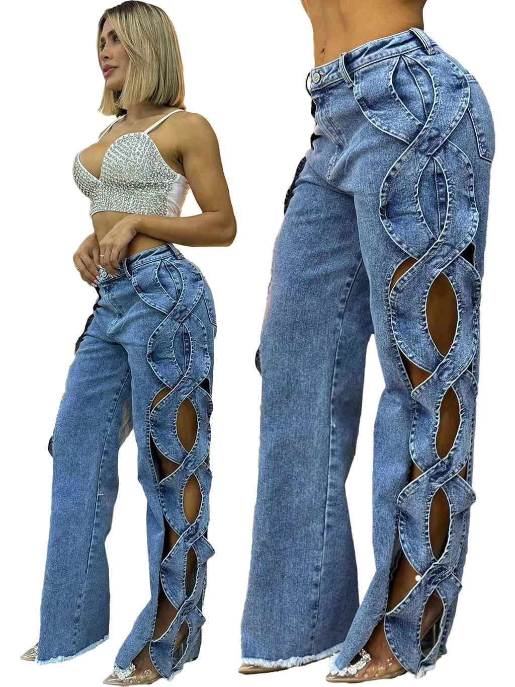Side-Cutout Denim Trousers
