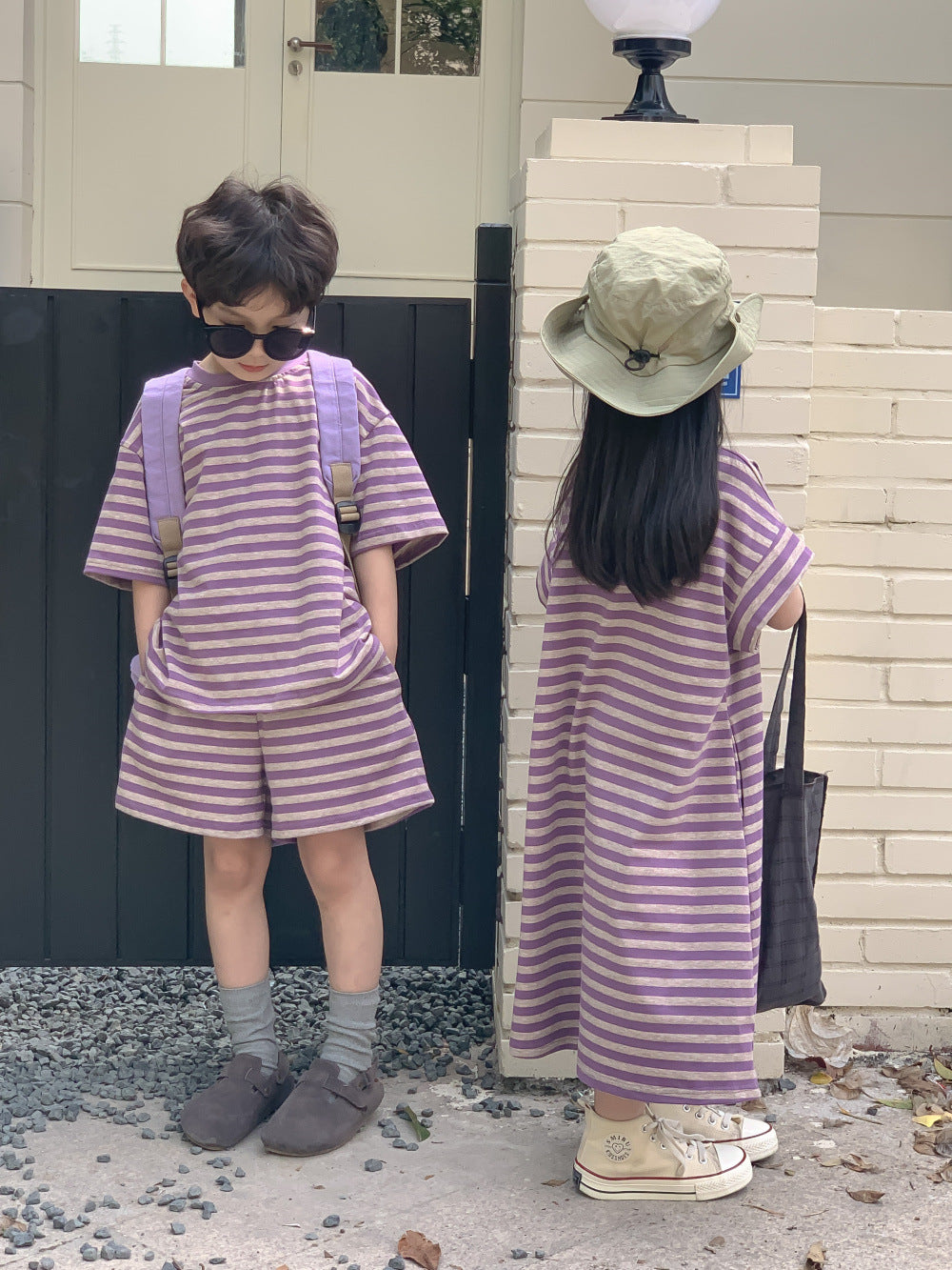 Kids' Striped T-Shirt, Skirt and Shorts Outfit