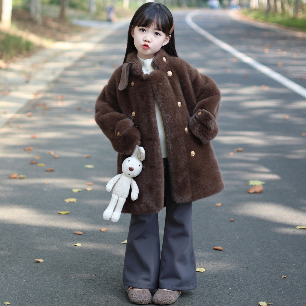 Girls' Faux-Fur Mid-Length Coat