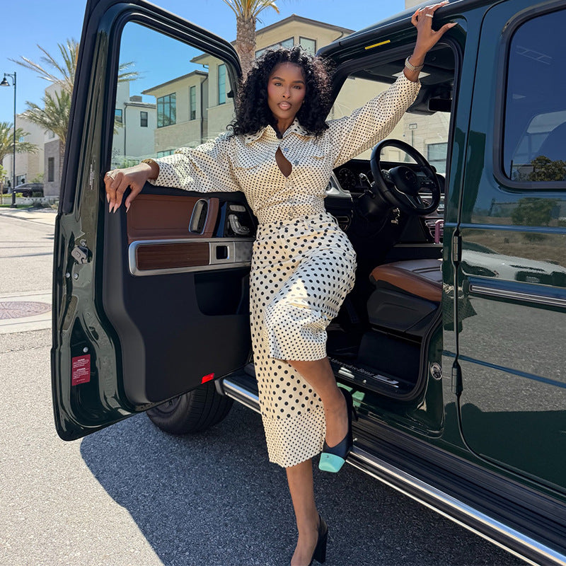 Polka-Dot Shirt & Wide-Leg Pants Set