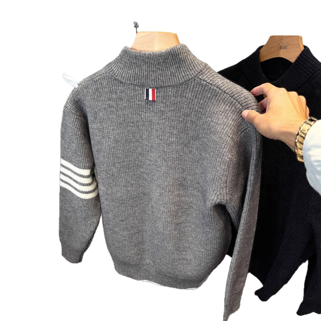 2025 Fall/Winter Baseball Collar Sweater Jacket Men's Thickened Korean Casual Cardigan Knitted Knitted Jacket Trendy