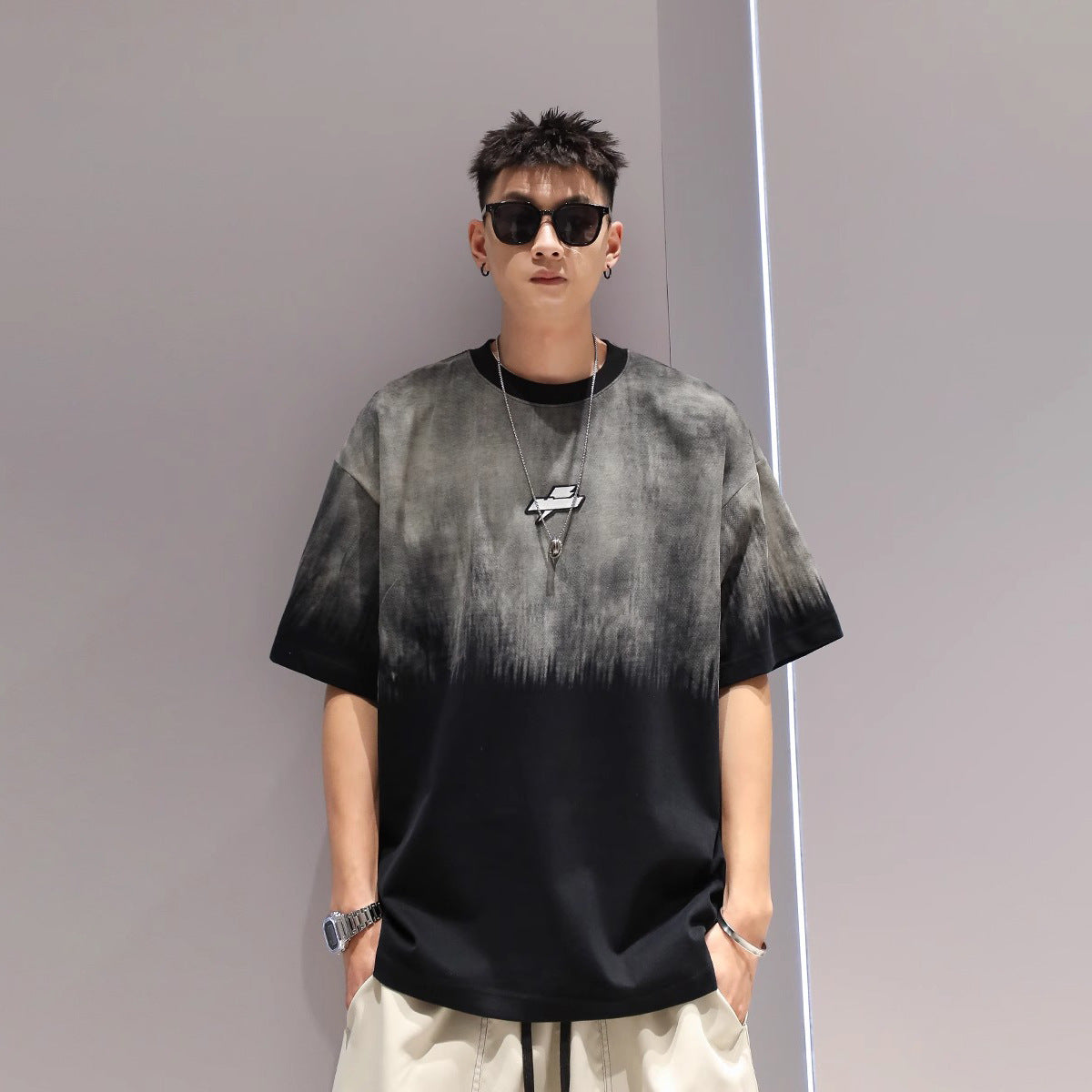 Oversized Gradient Drop-Shoulder Tee