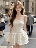 White Pleated Lace Slip Dress