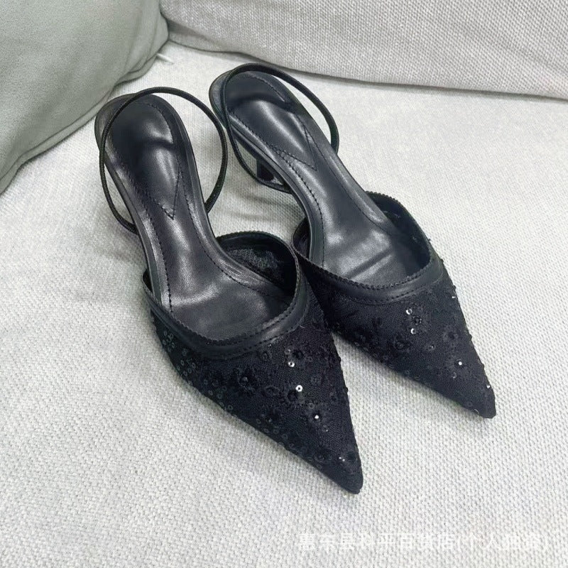 Floral Mesh Slingback Heels – color detail