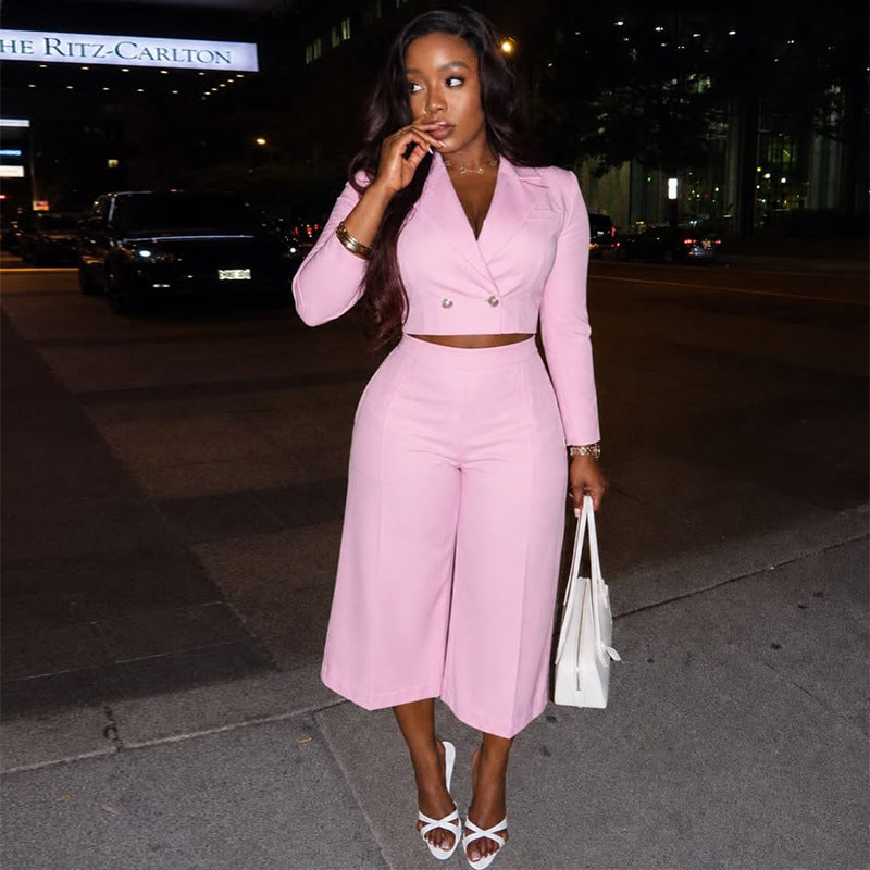 Cropped Blazer & Wide-Leg Pants Set
