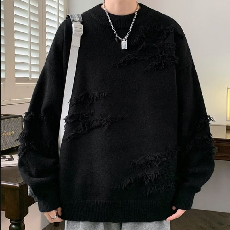 Men's Oversized Distressed Knit Sweater.