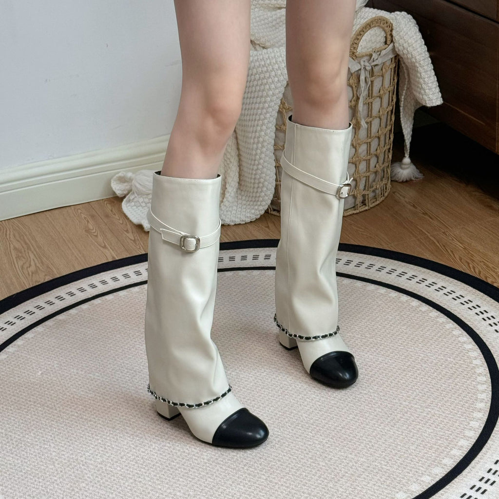 Chain Detail Knee-High Boots