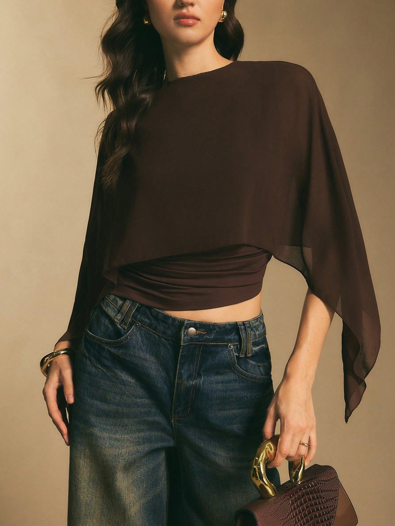 Elegant Draped Cape Sleeve Blouse