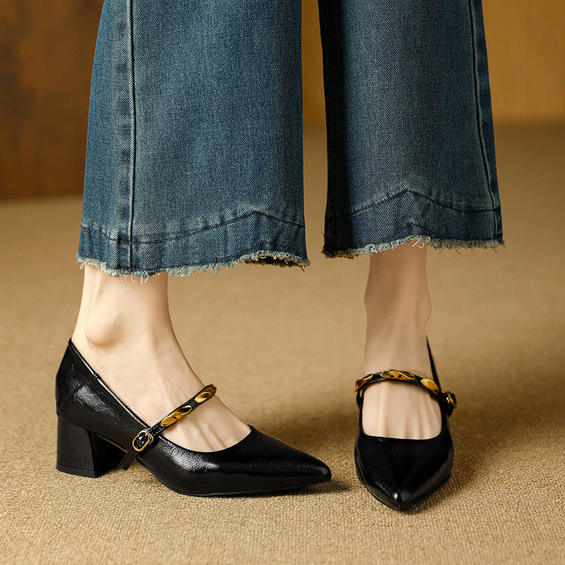 Gold Bar Pointed-Toe Heels