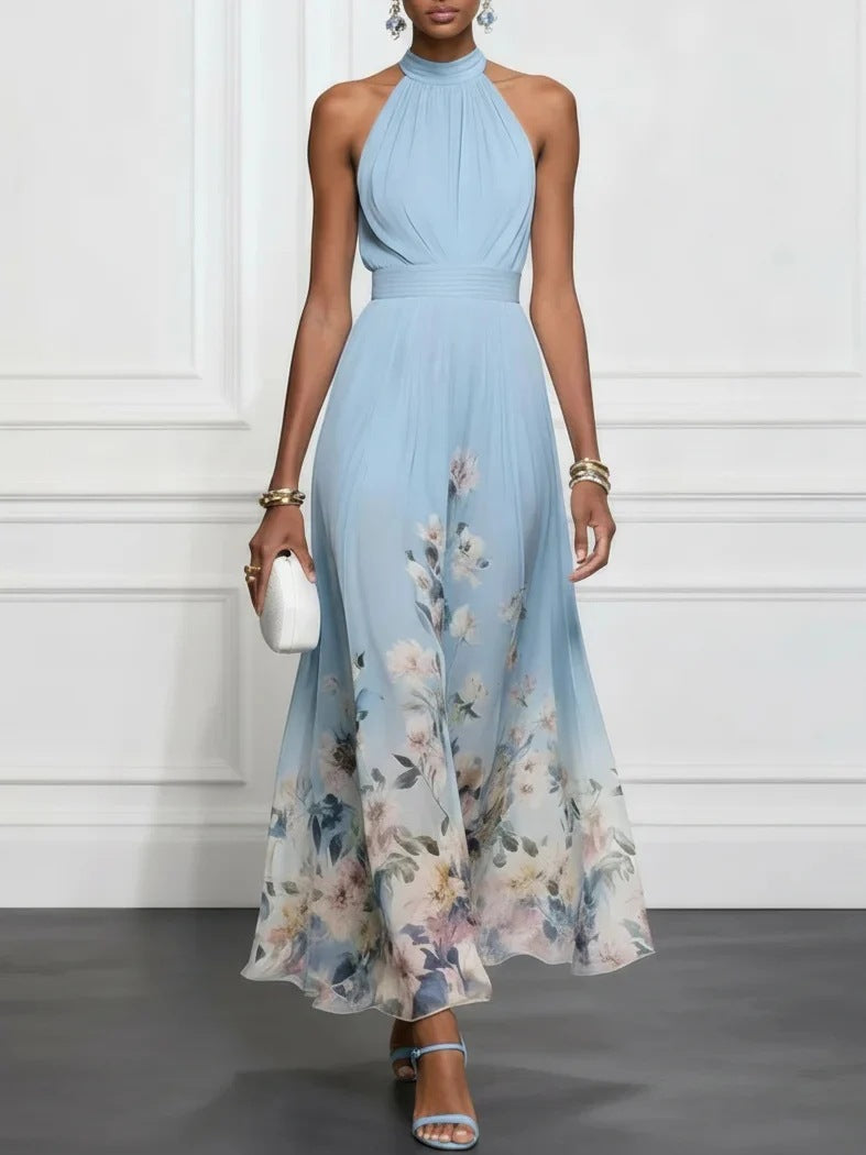 Floral Halter Chiffon Maxi Dress