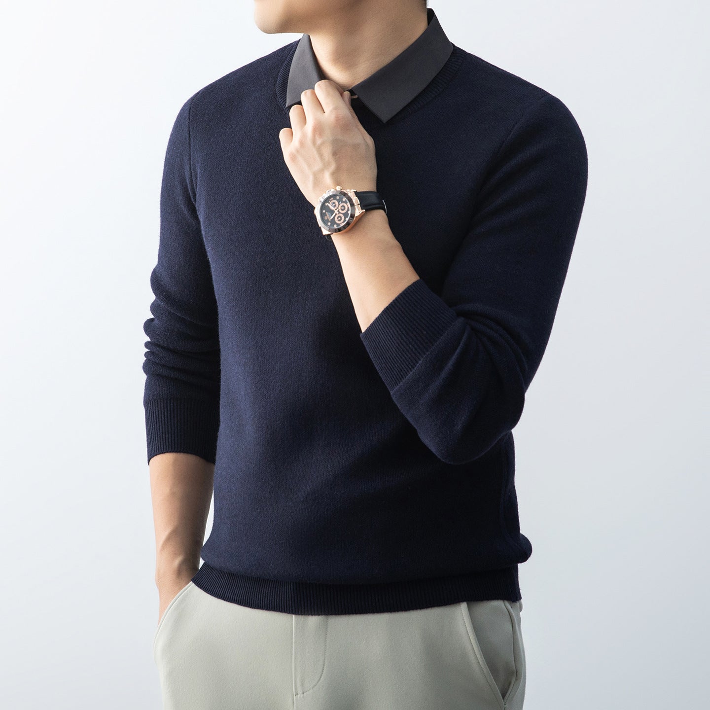 Integrated Mock-Layer Knit Pullover