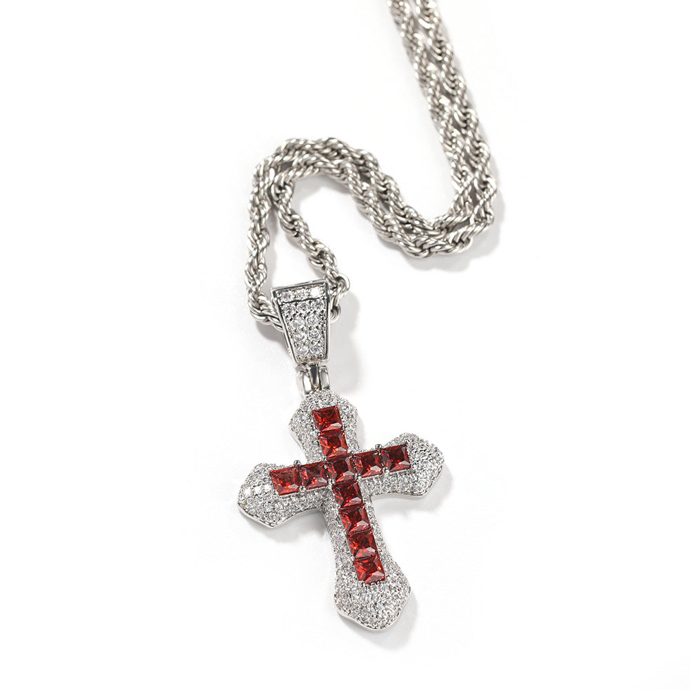 Iced Cross Rope Chain Pendant